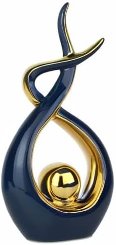 Norrclp Home Decor Modern Abstract Art Ceramic Statue Table Decorations for Dining Room Living Room Office Centerpiece (Blue and Gold, Large)