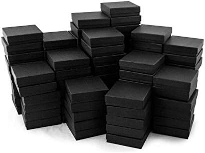 TheDisplayGuys - 25-Pack #33 Cotton Filled Cardboard Paper Jewelry Boxes Gift Case - Matte Black (3.5" x 3.5" x 1.0") - for Shipping or Storage