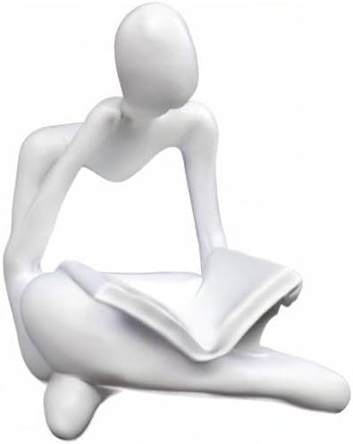 Thinker Statue Reading Women Figurine Abstract Art Sculpture Home Decor Modern White Decor Accents White Thinker Figurines for Living Room Shelves Bookshelf Office Shelf Desktop Decor