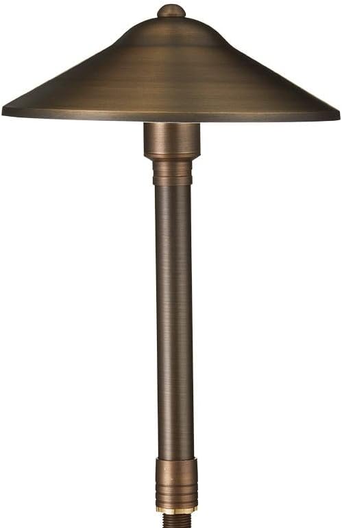 VOLT Max Spread 12V Solid Brass Mini Path Light (15" Tall, 9" Shade) with 3W 2700K Warm White G4 LED Bulb for Low Voltage Landscape Lighting on Outdoor Pathway, Walkway, Garden, Driveway or Patio