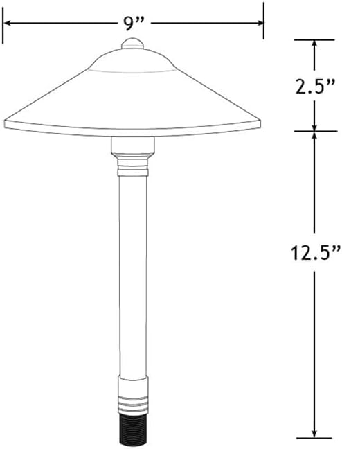 VOLT Max Spread 12V Solid Brass Mini Path Light (15" Tall, 9" Shade) with 3W 2700K Warm White G4 LED Bulb for Low Voltage Landscape Lighting on Outdoor Pathway, Walkway, Garden, Driveway or Patio
