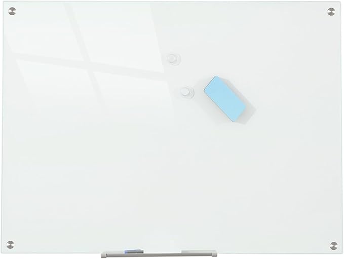 Glass Whiteboard Magnetic Dry Erase Board 48 x 36 Inches, Wall Mounted Glass White Board for Office School Home.