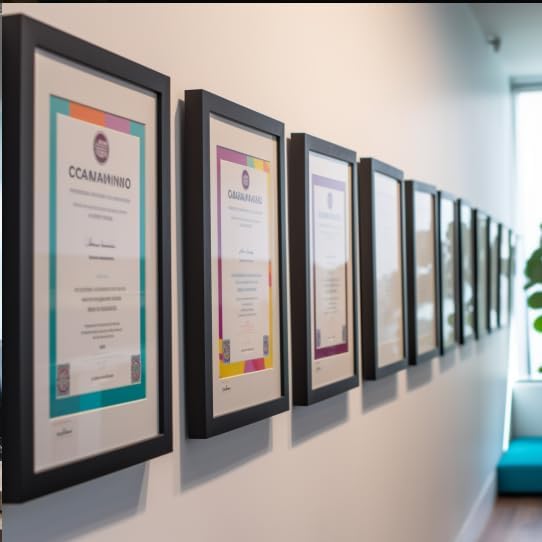 8.5x11 Picture Frames Set of 3, Shatter-Resistant Glass Display Certificate or Pictures 8.5 by 11,To Wall and Tabletop Mounting, black.