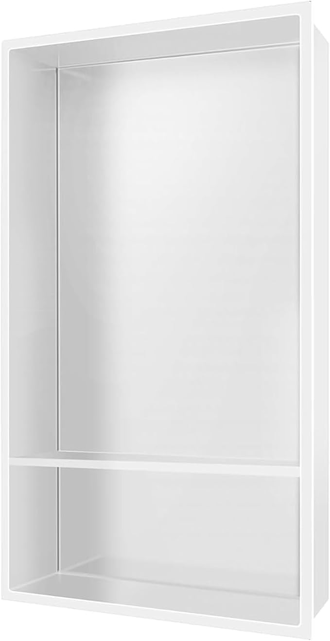 12" X 25" Stainless Steel Shower Niche Insert Tile Ready, Niche for Shower Wall, 2-Tier Recessed Shelves No Tile Needed for Bathroom Storage, White