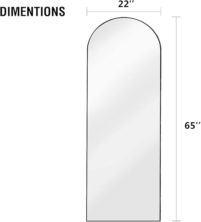 OGCAU Full Length Floor Mirror, Standing Hanging or Leaning Against Wall, Arched-Top Body Mirror for Floor & Wall in Bedroom, Wall-Mounted, Aluminum Alloy Frame (Blcak)