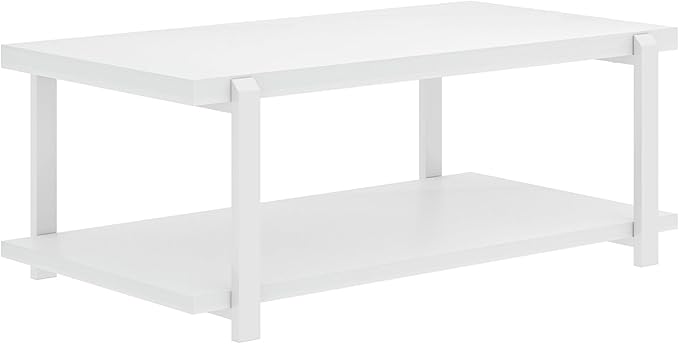 FOLUBAN White Coffee Table, Modern Rustic Wood and Metal Center Table with Storage Shelf, Rectangle Cocktail Tea Table for Living Room, 42 Inch