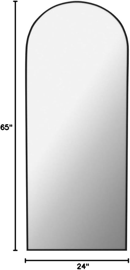 Beauty4U Arched Full Length Mirror - Standing or Leaning, Bedroom Dressing Mirror with Black Aluminum Alloy Frame, 65" x 24"