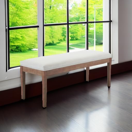 Upholstered Entryway Bench Farmhouse Shoe Benches for Hallway Porch Bedroom Bench for End of Bed Dining Bench for Dining Table Dining Room Kitchen Window with Wood Legs, Linen, Beige