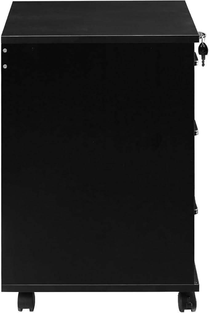 Mobile File Cabinet with Lockable Drawer, 3-Drawers Under Desk Storage Cabinet with 360°Swivel Wheels, Wooden Stationery Storage Cabinet for Legal/Letter/ A4 Documents (Black)