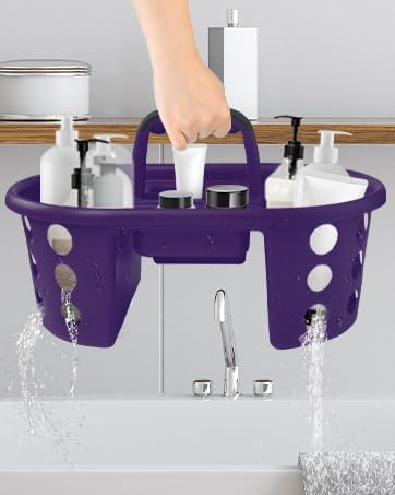 Large Shower Caddy Portable 2PC - Made in USA Plastic Jumbo Size Dorm Storage Candy Tote with Handle Shower Organizer for Bathroom, Pantry, Kitchen, College Dorm, Purple