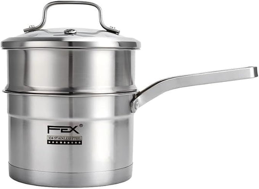 Tri-Ply Stainless Steel Sauce Pan with Steamer Basket & Straining Glass Lid— 2-in-1 Multi-Function Pot for Steaming, Boiling & Simmering — Healthy, Durable, Rust-Resistant, Professional-Grade Cookware