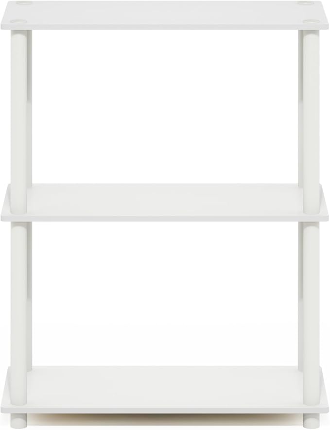 Furinno Turn-N-Tube 3-Tier Compact Multipurpose Shelf Display Rack, White/White