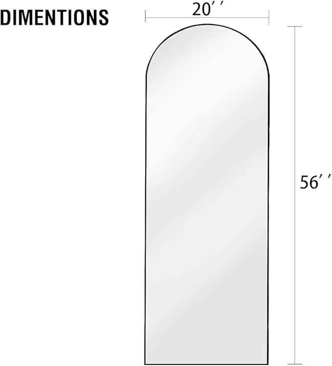 OGCAU Floor Full Length Mirror, 56"x20" Black Arched Full Body Mirror, Floor Mirror, Hanging or Leaning, Standing, Wall Mounted with Aluminum Frame for Bedroom Living Room