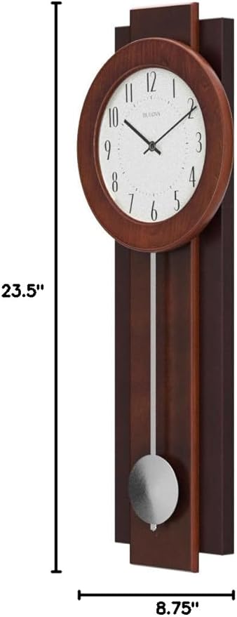 Bulova C3383 Avent Wall Clock | Two-Tone Wooden Case with Slow-Swing Pendulum | Arabic Numerals | Personalization Plate | 23.5" Height