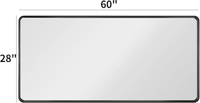 LOAAO 60X28 Inch Black Metal Framed Bathroom Mirror for Wall, Matte Black Bathroom Vanity Mirror Farmhouse, Large Rounded Rectangle Mirror, Anti-Rust, Tempered Glass, Hangs Horizontally or Vertically