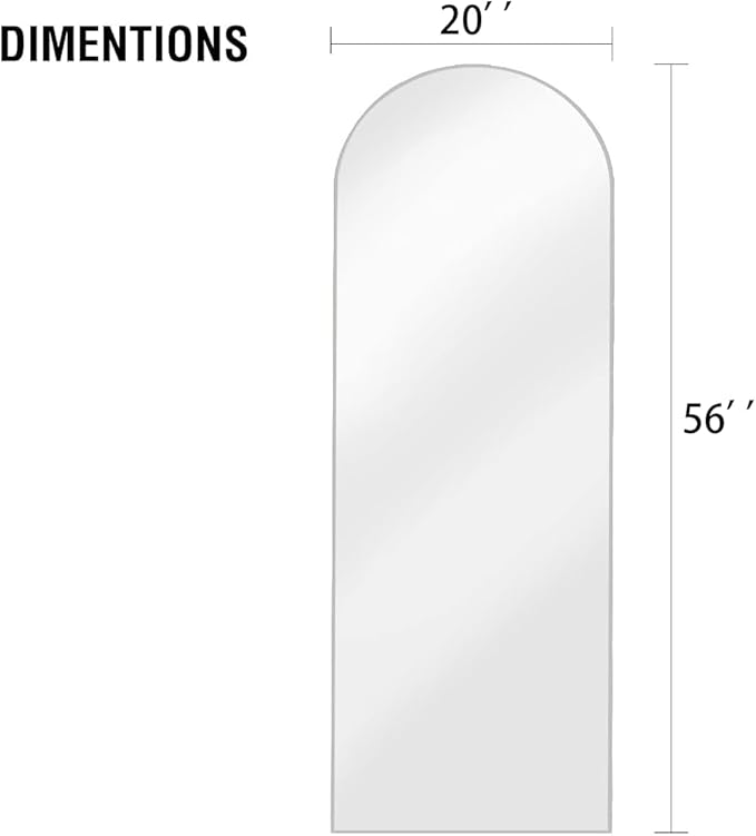 OGCAU Floor Full Length Mirror, 56"x20" Arched Full Body Mirror, Hanging or Leaning, Standing, Wall Mounted with Aluminum Frame for Bedroom Living Room, White