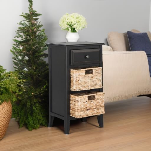 Safavieh Home Collection Everly Drawer Distressed Black 1-Drawer 2 Removable Baskets Side Table