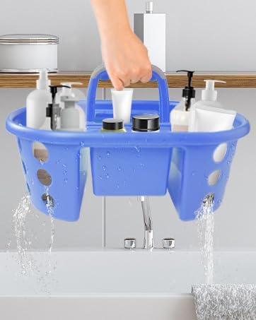 Large Shower Caddy Portable 2PC - Made in USA Plastic Jumbo Size Dorm Storage Candy Tote with Handle Shower Organizer for Bathroom, Pantry, Kitchen, College Dorm, Periwinkle