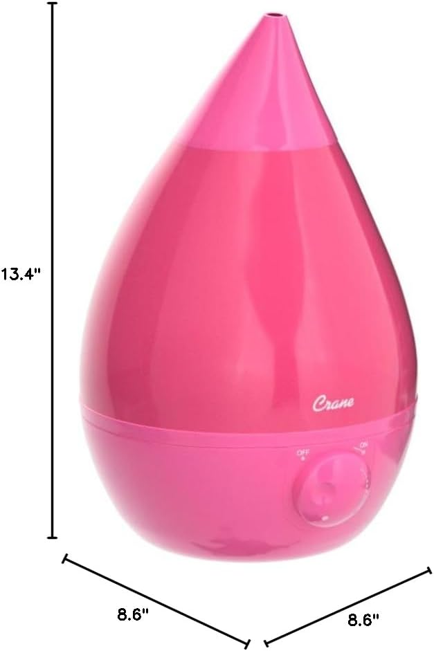 Crane Ultrasonic Humidifiers for Bedroom and Office, 1 Gallon Cool Mist Air Humidifier for Large Room and Home, Humidifier Filters Optional, Pink
