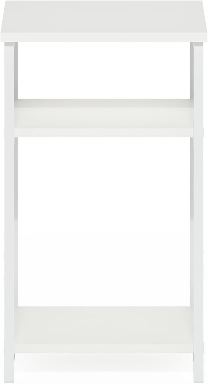 Furinno Just 3-Tier Industrial Metal Frame End Table with Storage Shelves, 1-Pack, White/White