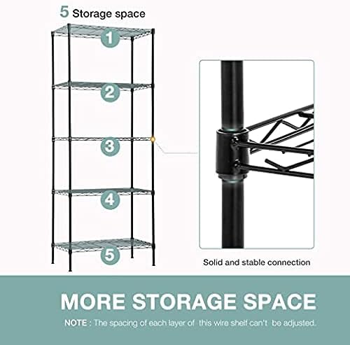 PayLessHere 14" D×24" W×60" H Wire Shelving Unit Metal Commercial Shelf with 5 Tier Layer Rack Strong Steel for Restaurant Garage Pantry Kitchen Garage,Black