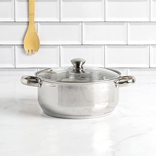 Ecolution Stainless Steel Stock Pot, Encapsulated Induction Ready Cooking Pot with Glass Lid, Oven Safe, Dishwasher Safe Soup Pot, 5-Quart