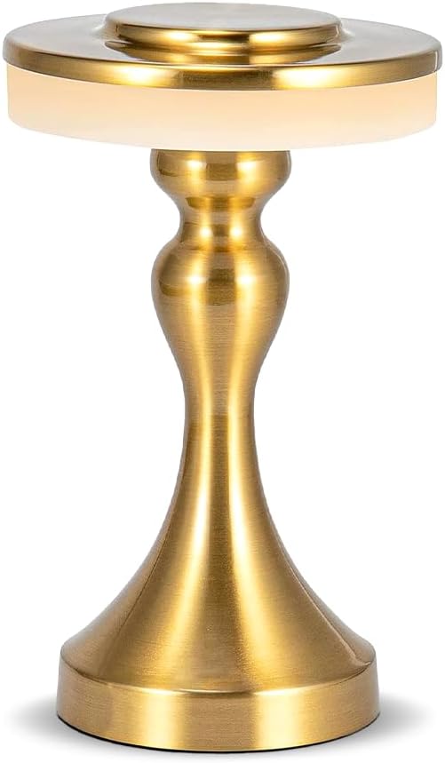 Portable Metal LED Table Lamp,3 Color Touch Sensor Control Rechargeable Desk Lamp,3-Levels Brightness Bedside Lamp,Night Light for Kids Nursery,Dining Room Lamp (Light Gold)