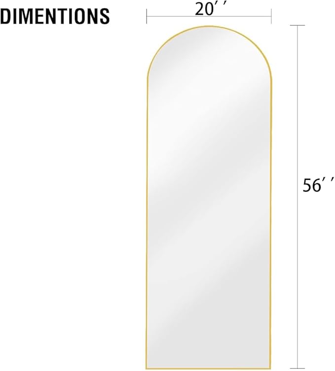 OGCAU Floor Mirror Full Length, 56"x20" Arched-Top Full Body Mirror, Hanging or Leaning, Standing, Wall Mirror with Aluminum Frame for Bedroom Living Room, Gold