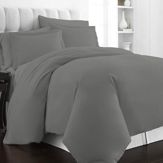 Pizuna Pure 100% Cotton Queen Duvet Cover Set, Luxurious 400 Thread Count Long Staple Cotton Sateen Weave with Button Closure (Combed Pearl Grey Cotton Duvet Cover Queen)