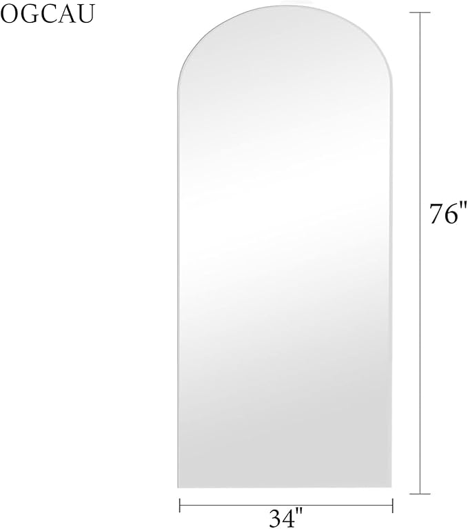 OGCAU Full Length Mirror, 76"x34" Arched-Top Floor Mirror, Hanging or Leaning, Standing Body Mirror, Wall Mounted with Aluminum Frame for Living Room (White)