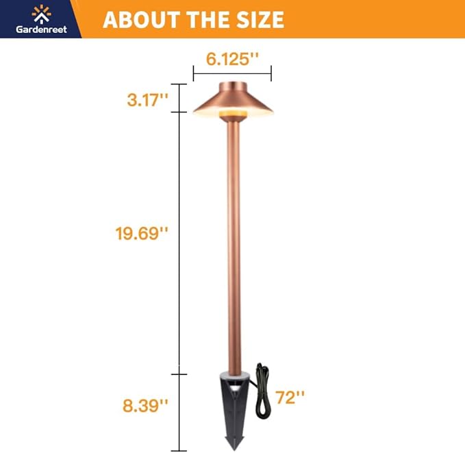 Brass Low Voltage Path Lights(Hat) Outdoor Waterproof IP65, 12v LED Copper Landscape Lights Wired Fixture for Patio Walkway Driveway Garden Yard Without G4 Bulb(8 Pack)