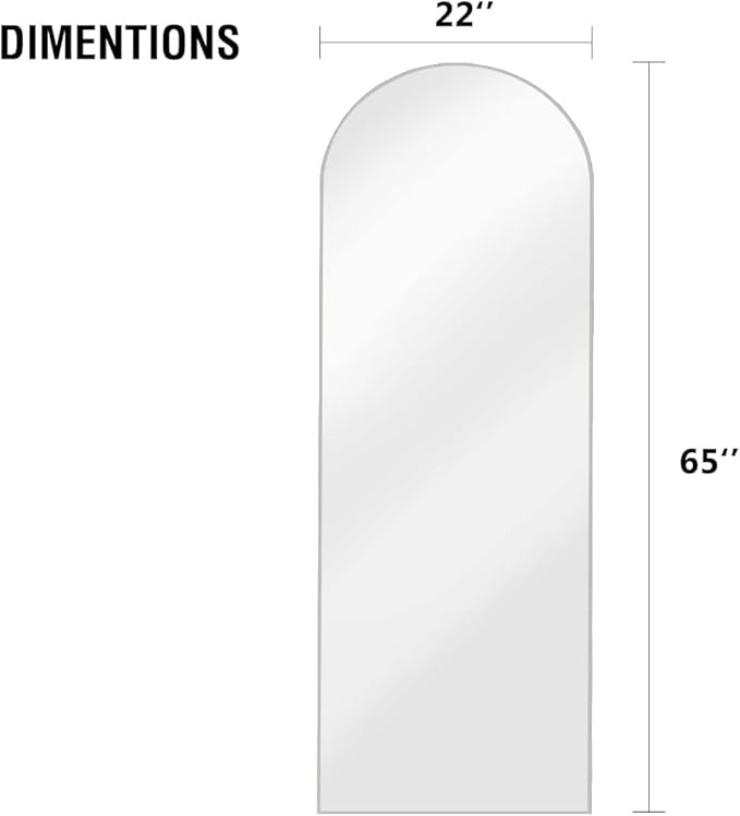 OGCAU Full Length Mirror - 65"x22" Arched-Top, Hanging or Leaning, Standing, Wall Mounted with Aluminum Frame for Bedroom (White)