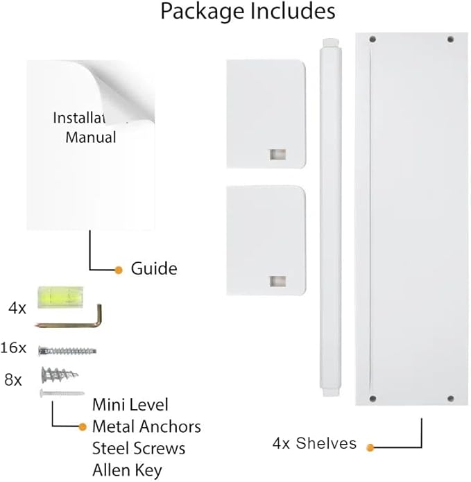 Onlysky Set of 4 Wall-Mounted Kid's Bookshelf - White Floating Nursery Book Shelves - Durable Wood Construction - Ideal for Nursery Decor, Kids Room, Toy Storage