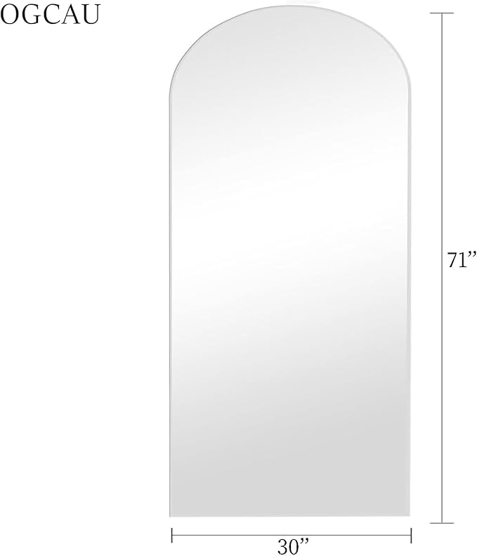 OGCAU Full Length Mirror, 71"x30" Hanging or Leaning, Standing Mirror, Arched-Top Full Body, Wall Mounted with Aluminum Frame for Living Room, Bedroom, Home Decor (White)