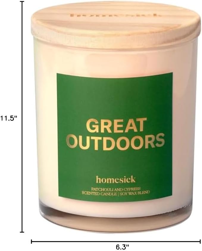 Homesick Scented Candles for Home (Great Outdoors) - 7.5 oz Long-Lasting Natural Soy Wax Blend Jar Candle Gift for Women & Men for All Occasions, 30-35 Hours Burn Time - Notes of Patchouli & Cypress