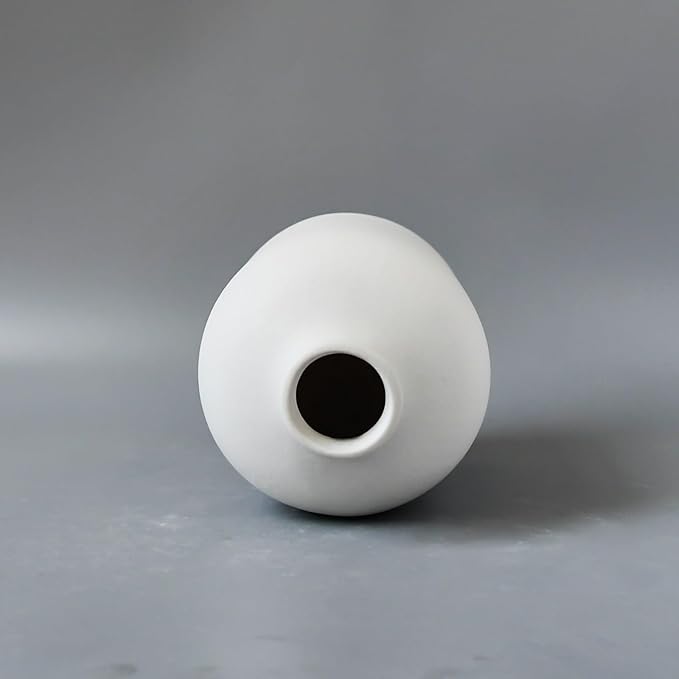 White Ceramic Vase - 7 Inch Tall - Large, Minimalist Modern Home Decor, Decorative Object - Centerpiece, Coffee Table, Living Room, Bookshelf, Office, Entryway, Console, Wedding, Flowers, Olive Plant