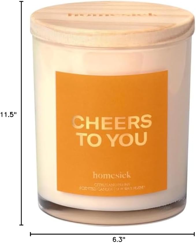 Homesick Scented Candles for Home (Cheers to You) - 7.5 oz Long-Lasting Natural Soy Wax Blend Jar Candle Gift for Women & Men for All Occasions, 30-35 Hours Burn Time - Notes of Citrus & Peony