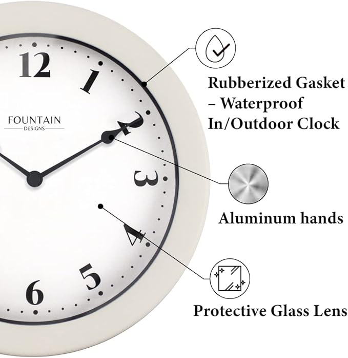 8.26" Nordic Indoor/Outdoor Clock, Waterproof & Dustproof, Modern Style, Snowberry White Color (Qualified for Bathroom and All Outdoor Area)