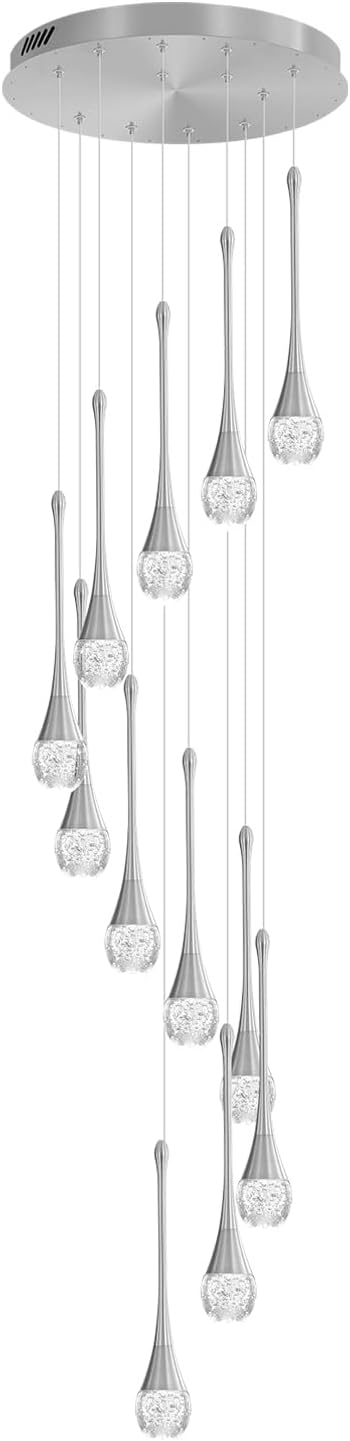 H120'' Long Crystal Raindrop Chandelier 12 Lights Foyer Pendant Lighting Entrwey High Ceiling Chandeliers LED Dimmable Lighting…