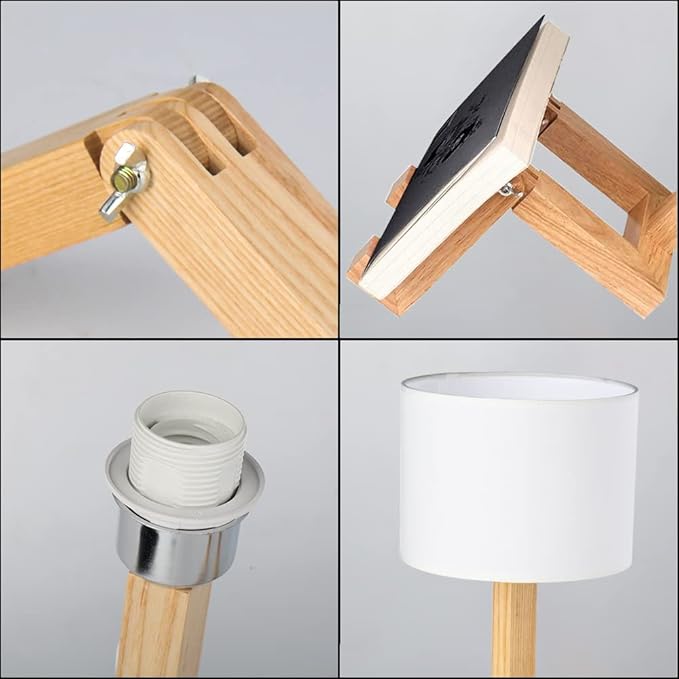 ELINKUME Robot Desk Lamp Set of 2, Creative Bedside Lamp for Bedroom,Wooden Lamp Body Adjustable,DIY E26 Living Room Table Lamps with Fabric Shade,Modern Indoor Decorative Lighting, TB-QBT005-WHM2