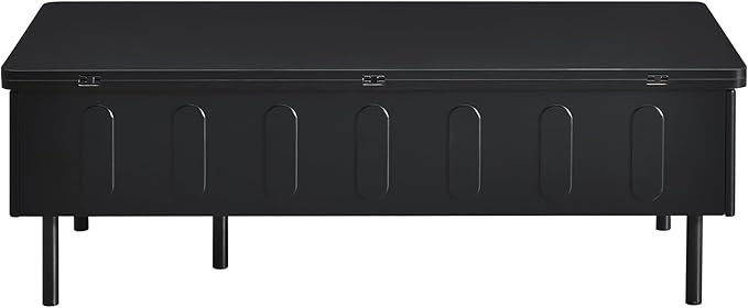 WILLIAMSPACE 43.3" Rectangular Lift-Top Coffee Table with 2 Drawers, Modern Center Table with Foldable Top, Multi-Functional Adjustable Dining Table with Storage Compartment for Living Room, Black
