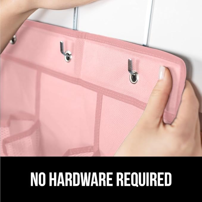 GORILLA GRIP Over the Door Shoe Organizer, 24 Large Breathable Mesh Pockets, Space Saving Hanging Storage Holder, Closet Rack Hanger Holds Up to 40 lbs, Hangs on Closets for Shoes, Accessories, Pink