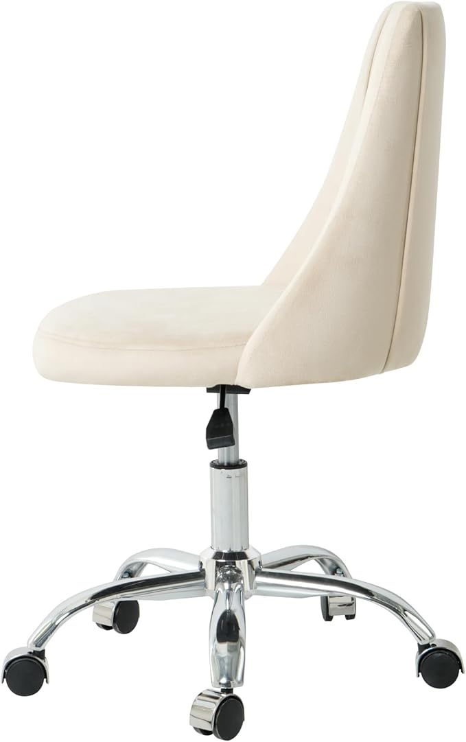 Furnimart 360° Swivel Rolling Desk Chair, Height Adjustable Vanity Chair with Silver Legs, Cute Task Chair with Wheels for Dorm Bedroom Studying Small Places (Velvet White)