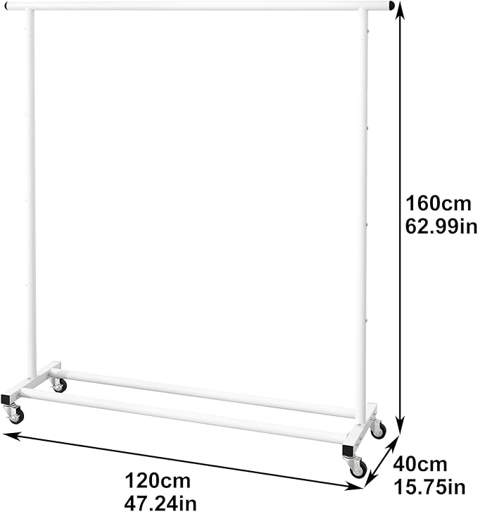 Buzowruil Metal Rolling Clothing Rack Adjustable Freestanding Garment Organizer with Wheels, Space-Saving Design for Home, Closet, Office, or Retail, White