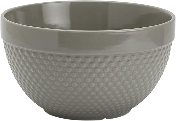 TTU Tabletops Gallery Hobnail Style 4 Piece Timeless Grey Stoneware Nesting Mixing Bowl Set for Baking and Cooking