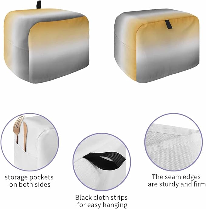 Toaster Cover 2 Slice Yellow and Grey Ombre Toaster Oven Cover with Pockets Gradient Color Dustproof Bakeware Protector Small Kitchen Appliance Dust Covers and Fingerprint Protection for Women