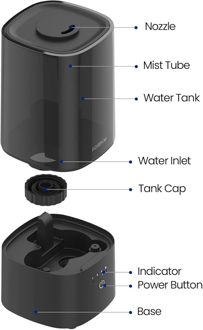 Humidifiers for Bedroom, 2.0L Cool Mist Humidifier for Home Plant and Baby Nursery, Quiet Ultrasonic Humidifier with 360° Nozzle, Auto Shut-Off, Filterless, Black