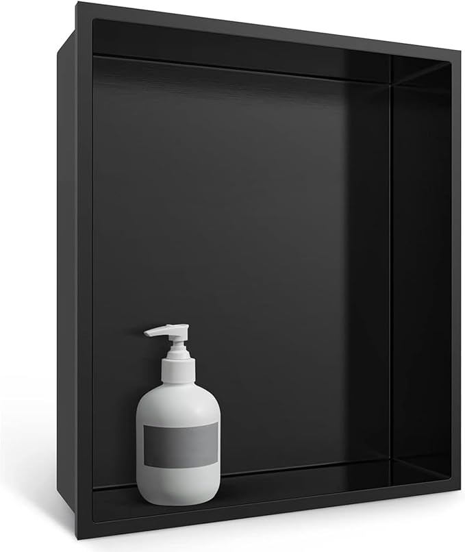 12" X 14" Stainless Steel Shower Niche Insert Tile Ready, Niche for Shower Wall, Recessed Shelf No Tile Needed for Bathroom Storage, Matte Black