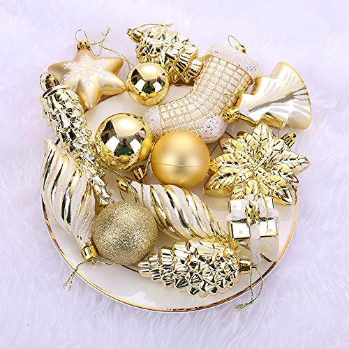 Sattiyrch 76ct Christmas Tree Ornaments Set,Golden Shatterproof Christmas Balls Decorations,Xmas Decorative Hanging Ornaments(Golden)