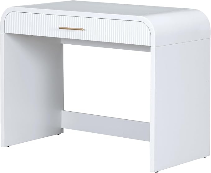 Merax 39" Make Up Vanity Desk with Touch Screen Lighted Mirror and Storage Drawer, Rubber Wood Girls Makeup Dresser Table for Bedroom, Dressing Room